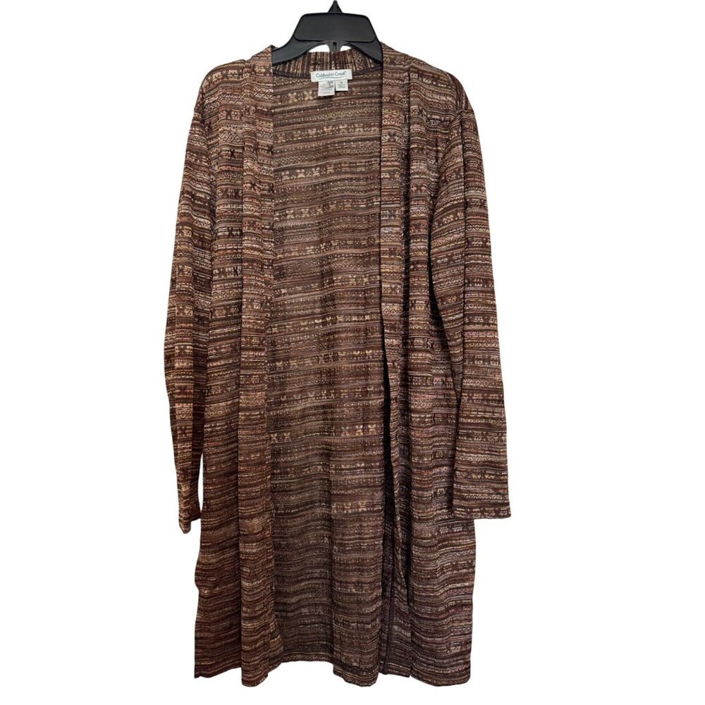 Coldwater Creek Open Front Cardigan Womens M Brown Multi-Color Textured Knit Swe